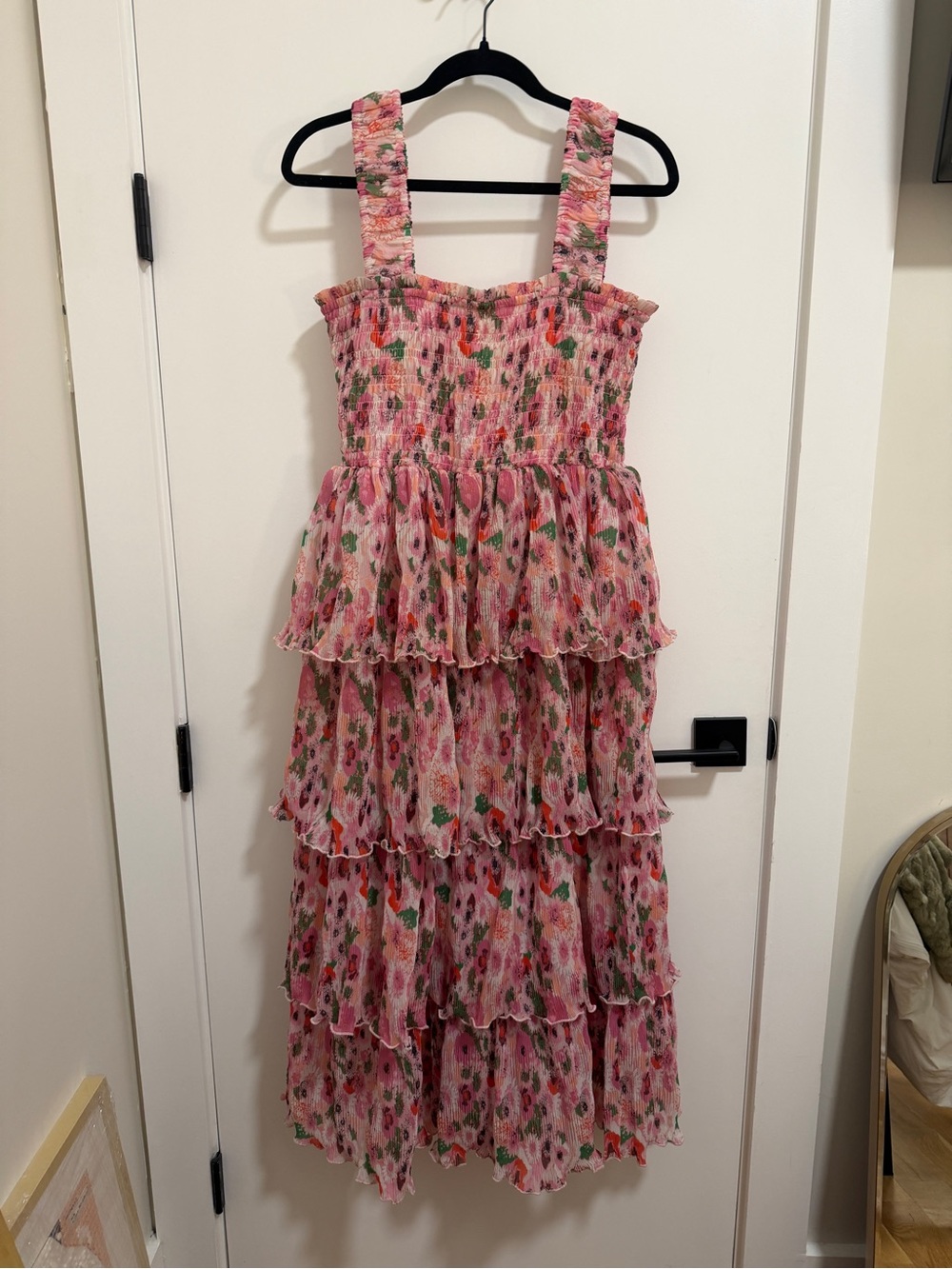 Ganni Pink Floral Tiered Dress